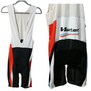 Monton Sports Cycling Bib Shorts Red White Blue Logo Spellout XL Performance